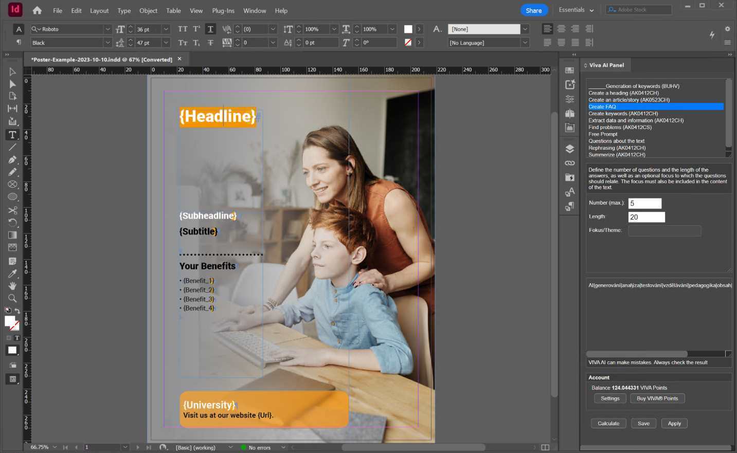 InDesign with VIVA AI Module